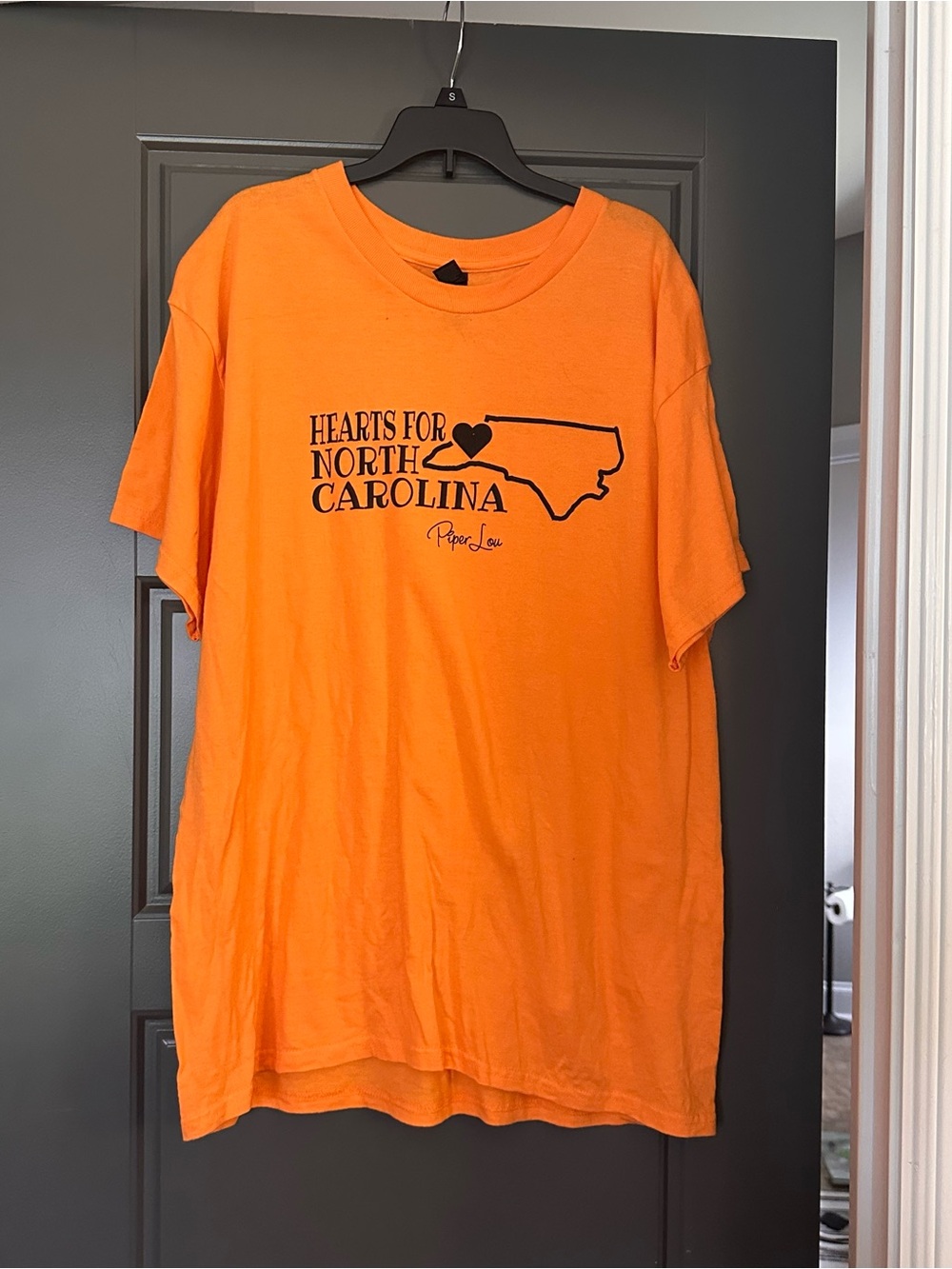 Lucky Brand Orange Tee with Black Heart Graphic
